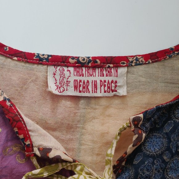 Made from the Earth Patchwork Peasant Boho Long Sleeve Top MEDIUM Hippie Bohemia - Picture 6 of 7